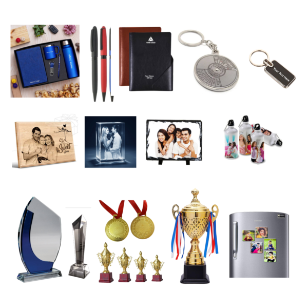 Joining kits, trophies, keychain, mementos, medals, fridge magnets.